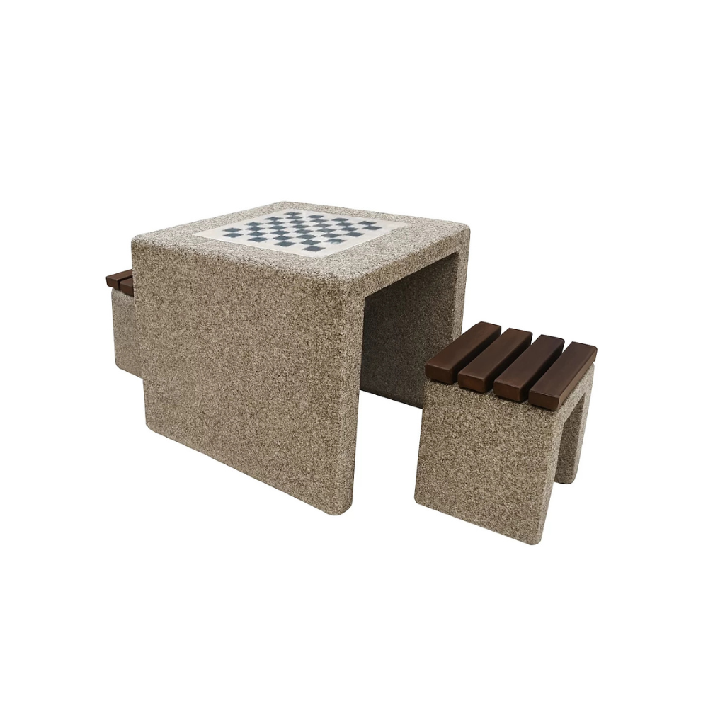 Set masă de șah cu două scaune din beton model 2