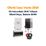 Ofertă Casa Verde 2024 - Kit fotovoltaic 5kW Trifazat Hibrid Deye, Baterie 5kWh