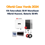 Ofertă Casa Verde 2024 - Kit fotovoltaic 5kW Monofazat Hibrid Huawei, Baterie 5kWh - Alege acest kit fotovoltaic complet disponibil pe cosmibor.
