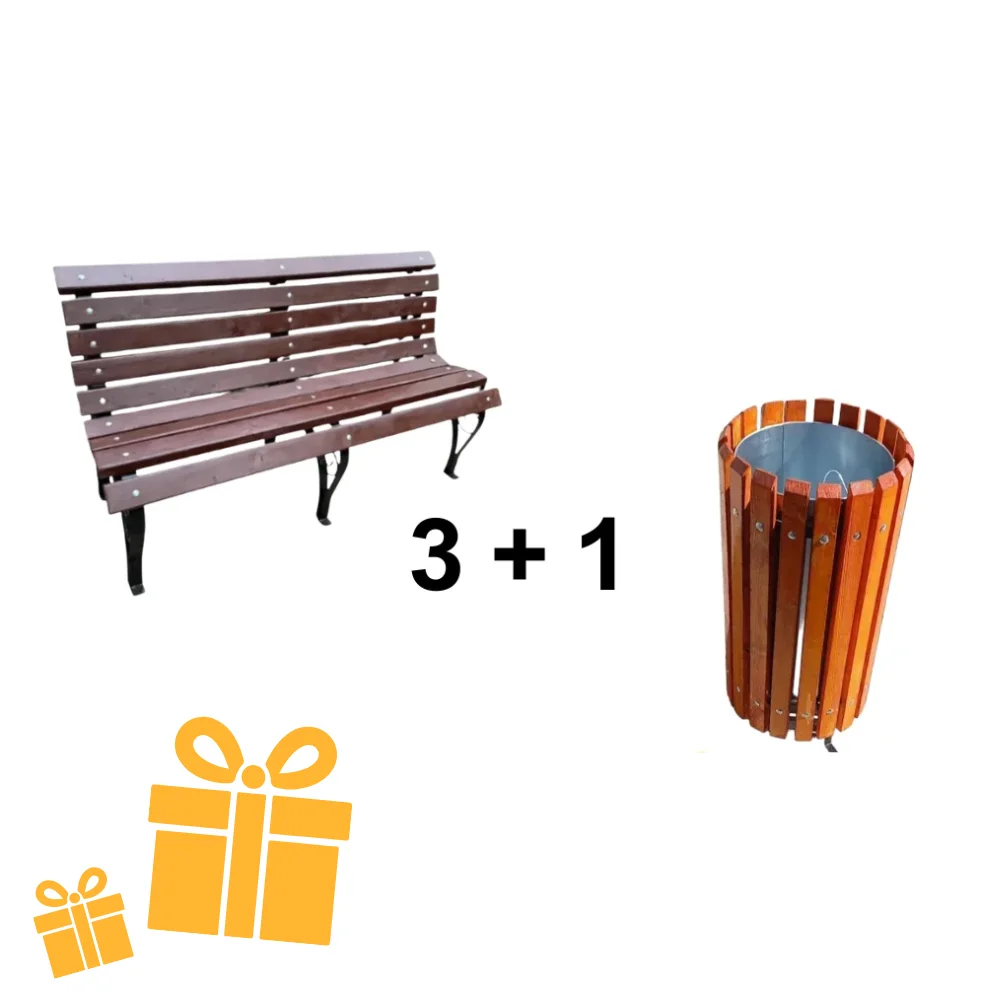 Ofertă Specială 3+1 – Bancă Parc Model 33 + Coș De Gunoi Stradal Model 17 CADOU🎁